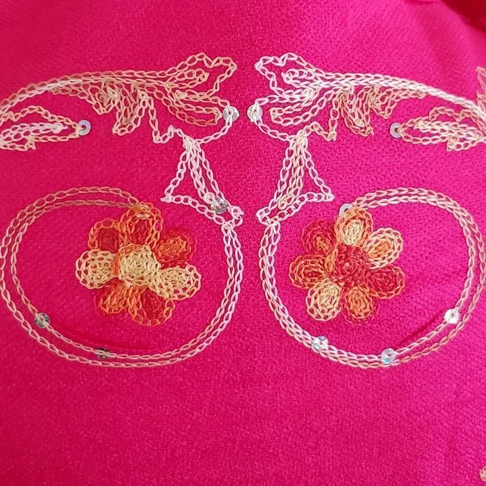 HANDMADE Embroidered Sequined Designed Pink Shawl